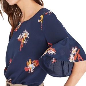 Madewell Cactus Flower Silk Ruffle Sleeve Blouse